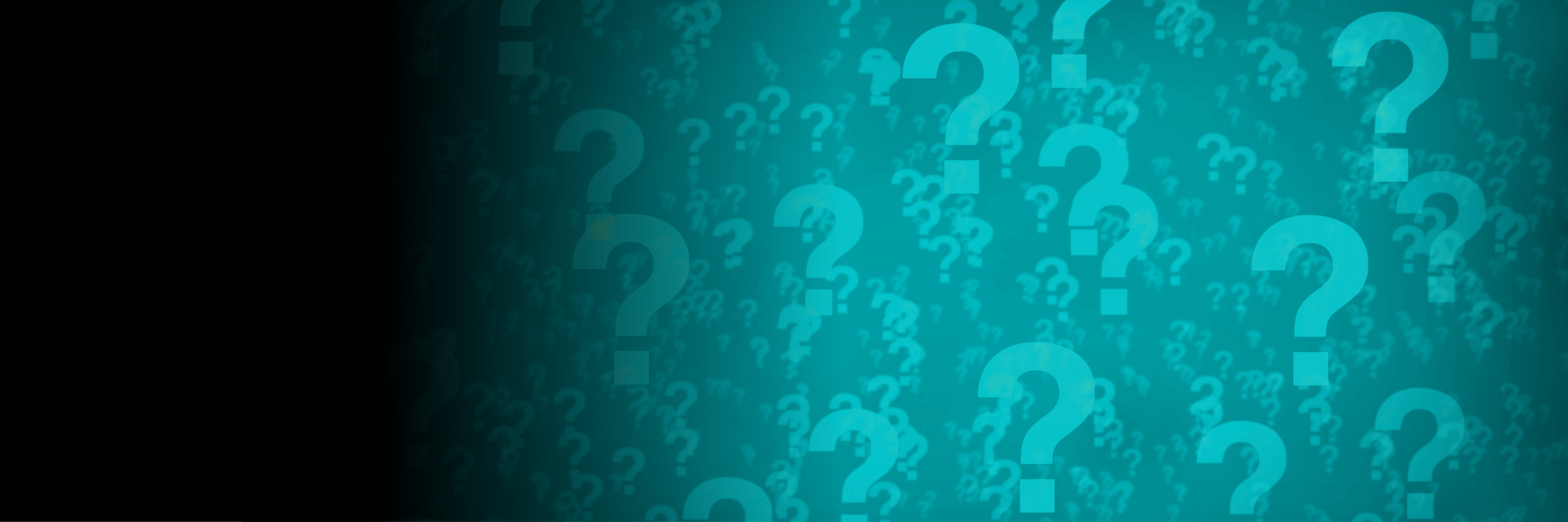 Multiple question marks floating on a blue-green background.