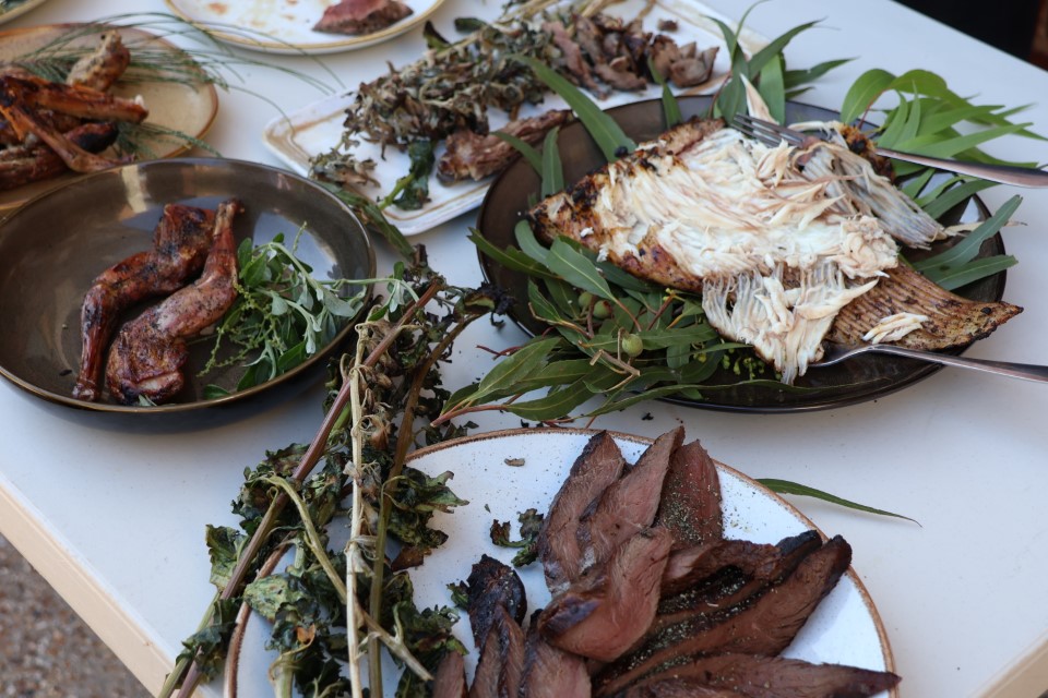 Image of various food items served on plates.