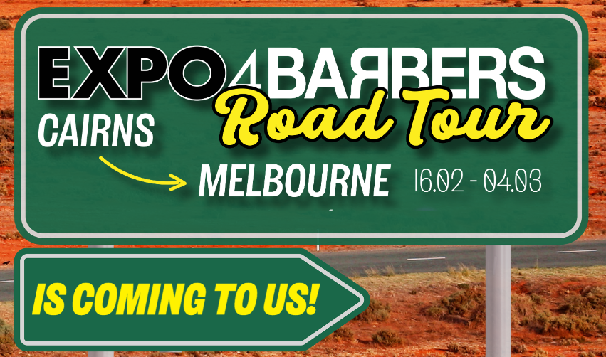 Expo4barbers road tour banner cairns to Melbourne february to march
