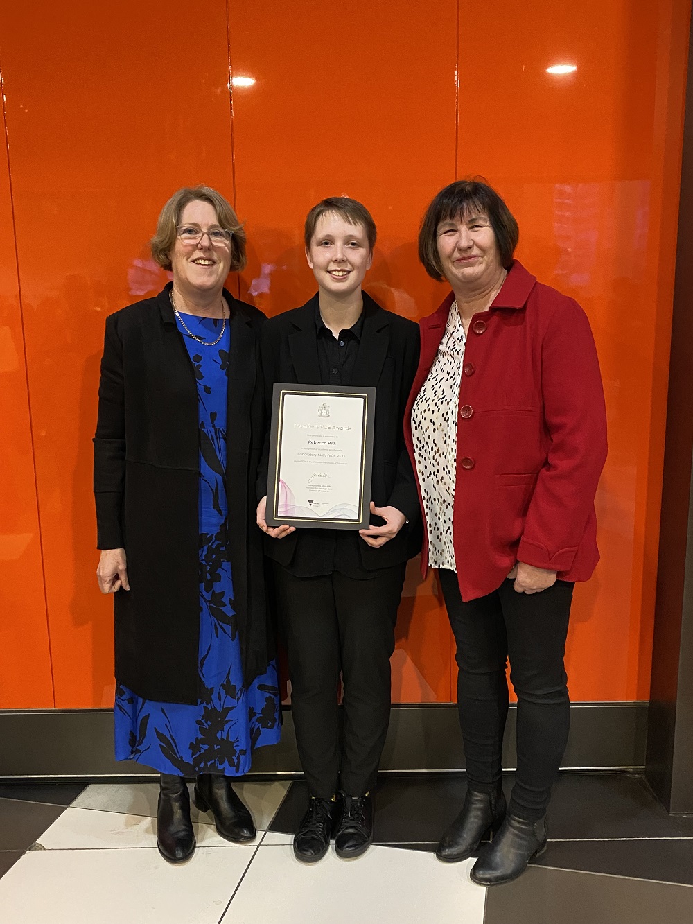 image of Premier’s Award honouree Rebecca (Bec) Pitt with Gordon teachers Janine Dean and Janelle Glass