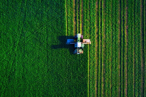Over head image of tractor on field