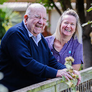 Image of Kath Carmody and client, an Aged Care student